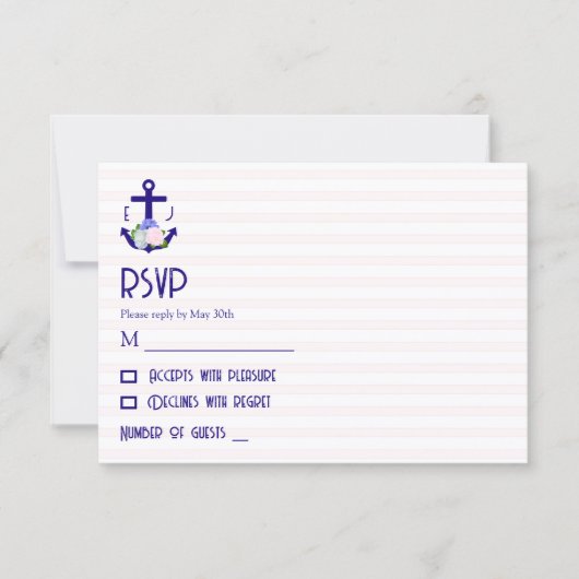 Nautical Floral Stripes Wedding RSVP Karte (Vorderseite)