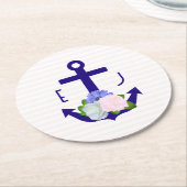 Nautical Floral Stripes Wedding Runder Pappuntersetzer (Angewinkelt)