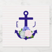 Nautical Floral Stripes Wedding Schaumweinetikett (Einzelnes Label)
