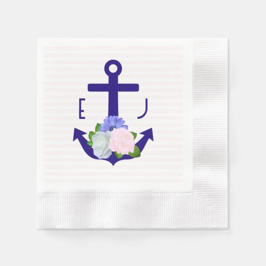 Nautical Floral Stripes Wedding Serviette (Vorderseite)
