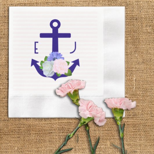 Nautical Floral Stripes Wedding Serviette