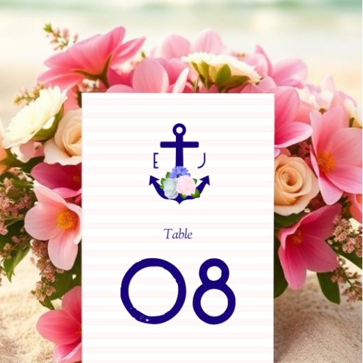 Nautical Floral Stripes Wedding Tischnummer