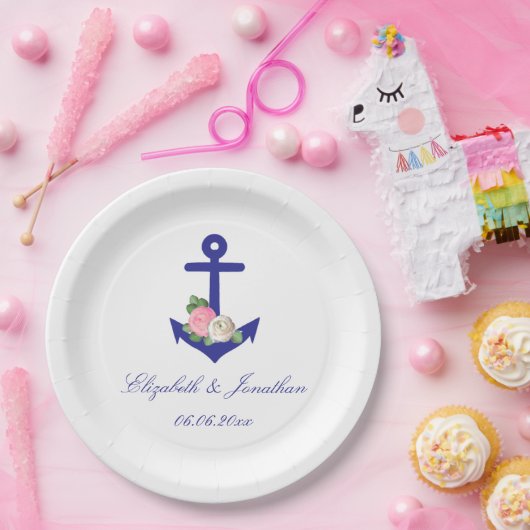 Nautical Floral Summer Wedding Pappteller (Party)