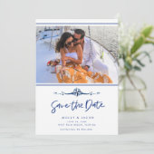 Nautical Foto Beach Wedding Save The Date (Stehend Vorderseite)