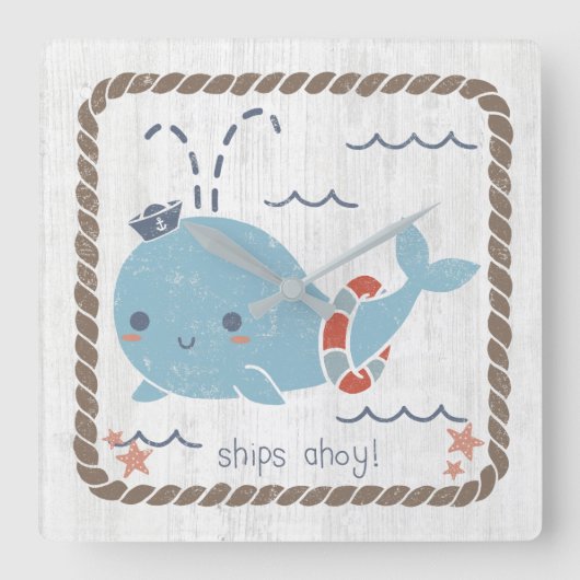 Nautical Friends - Wal Quadratische Wanduhr (Vorderseite)