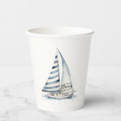 Nautical fun "Nauti-Bouy" Sailboat baby shower Pappbecher (Vorderseite)