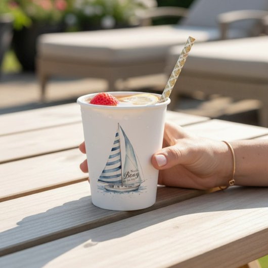 Nautical fun "Nauti-Bouy" Sailboat baby shower Pappbecher