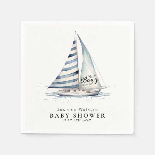 Nautical fun "Nauti-Bouy" Sailboat baby shower Serviette (Vorderseite)