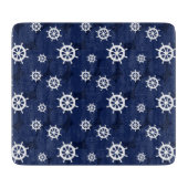 Nautical Galley Ships Wheels Navy Blue und White Schneidebrett (Vorderseite)