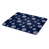 Nautical Galley Ships Wheels Navy Blue und White Schneidebrett (Ecke)