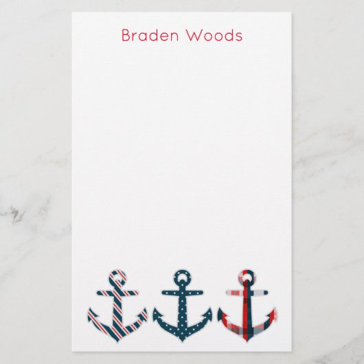 Nautical Gemustert Anchors Personalisiert Statione Briefpapier (Vorderseite)