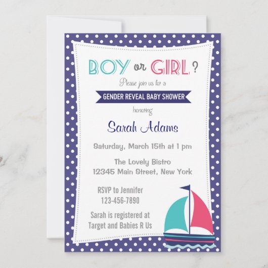 Nautical Gender Reveal Baby Shower Einladung (Vorderseite)