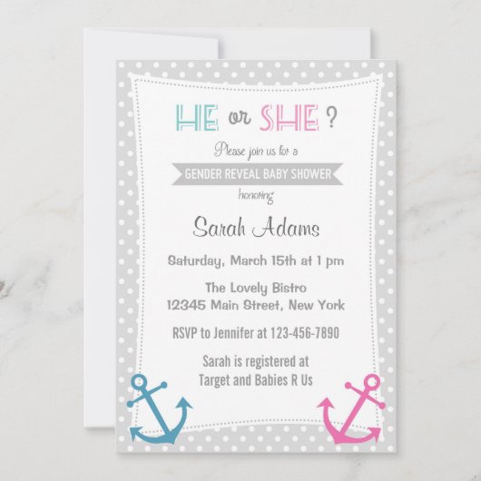 Nautical Gender Reveal Party Einladung Punkt (Vorderseite)