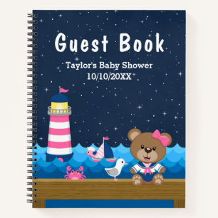 Nautical Girl Bear Pink Baby Shooting Gästebuch Notizblock