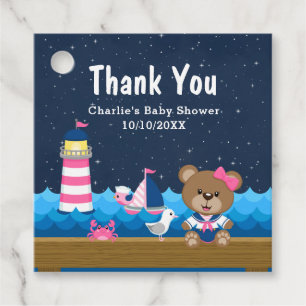 Nautical Girl Bear Pink Babydusche Danke Geschenkanhänger