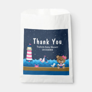 Nautical Girl Bear Pink Babydusche Danke Geschenktütchen