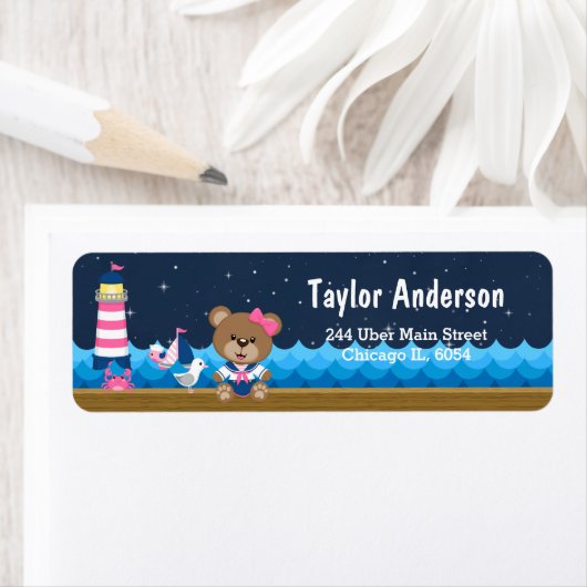 Nautical Girl Bear Pink und Navy (Insitu)