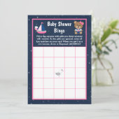 Nautical Girl Bear Pink und Navy Baby Bingo Einladung (Stehend Vorderseite)