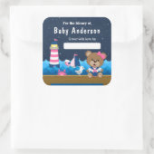 Nautical Girl Bear Pink und Navy Baby Buchzeichen Quadratischer Aufkleber (Tasche)