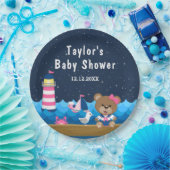 Nautical Girl Bear Pink und Navy Baby Dusche Pappteller (Party)