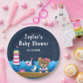 Nautical Girl Bear Pink und Navy Baby Dusche Pappteller (Party)