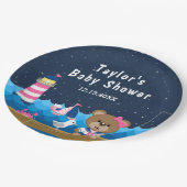 Nautical Girl Bear Pink und Navy Baby Dusche Pappteller (Schrägansicht)