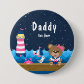 Nautical Girl Bear Pink und Navy Daddy zu sein Button (Vorderseite)