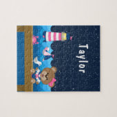 Nautical Girl Bear Pink und Navy Puzzle (Horizontal)