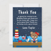 Nautical Girl Bear Red and Navy Birthday Party Dankeskarte (Vorderseite)