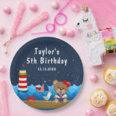 Nautical Girl Bear Red and Navy Birthday Party Pappteller (Party)