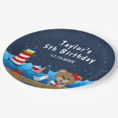 Nautical Girl Bear Red and Navy Birthday Party Pappteller (Schrägansicht)