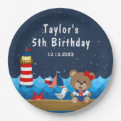 Nautical Girl Bear Red and Navy Birthday Party Pappteller (Vorderseite)