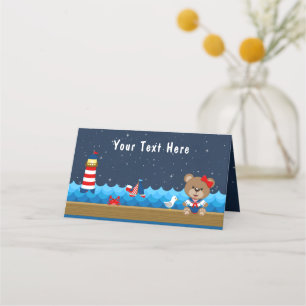Nautical Girl Bear Red and Navy Birthday Party Platzkarte
