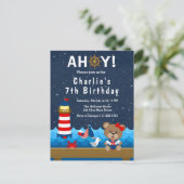 Nautical Girl Bear Red and Navy Birthday Party Postkarte (Stehend Vorderseite)