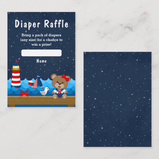 Nautical Girl Bear Red and Navy Diaper Raffel Begleitkarte (Vorne/Hinten)