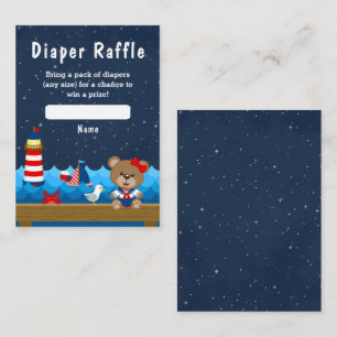 Nautical Girl Bear Red and Navy Diaper Raffel Begleitkarte