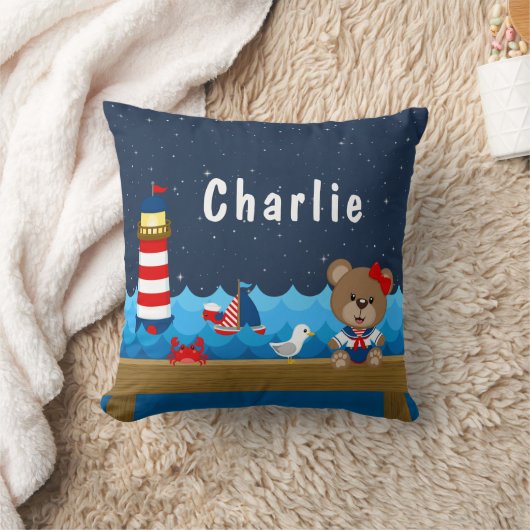 Nautical Girl Bear Red and Navy Kissen (Decke)