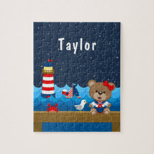 Nautical Girl Bear Red and Navy Puzzle