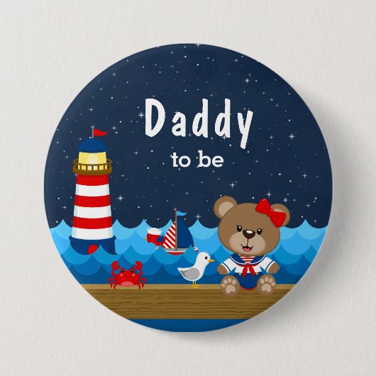 Nautical Girl Bear Red und Navy Daddy zu sein Button (Vorderseite)