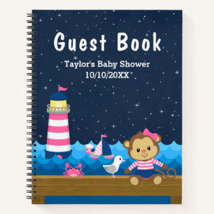 Nautical Girl Monkey Pink Baby Shooting Gästebuch Notizblock