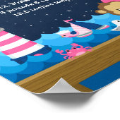 Nautical Girl Monkey Pink Navy Geburtenstatistik Poster (Ecke)