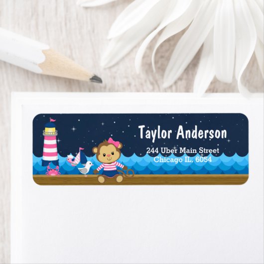 Nautical Girl Monkey Pink und Marine (Insitu)