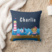 Nautical Girl Monkey Pink und Marine Kissen (Decke)