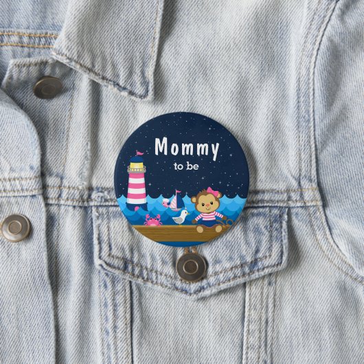 Nautical Girl Monkey Pink und Marinemommy zu sein Button (Beispiel)