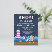 Nautical Girl Monkey Pink und Navy Baby Dusche Postkarte (Stehend Vorderseite)