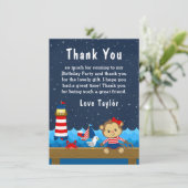 Nautical Girl Monkey Red and Navy Birthday Party Dankeskarte (Stehend Vorderseite)