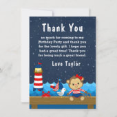 Nautical Girl Monkey Red and Navy Birthday Party Dankeskarte (Vorderseite)