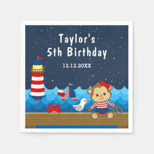 Nautical Girl Monkey Red and Navy Birthday Party Serviette