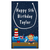 Nautical Girl Monkey Red and Navy Happy Birthday Kleine Geschenktüte (Rückseite)