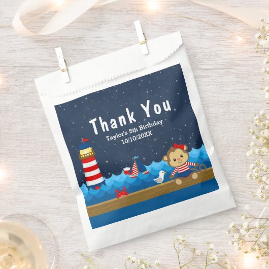 Nautical Girl Monkey Red Birthday Party Danke Geschenktütchen (Ausgeschnitten)